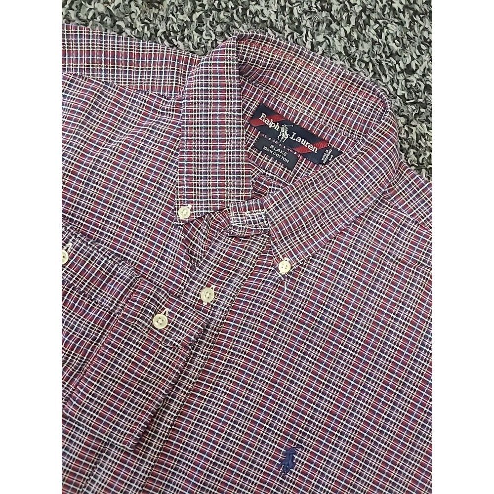 Ralph Lauren Blake Button Down Shirt Mens Large Red Blue Plaid‎ Long Sleeve